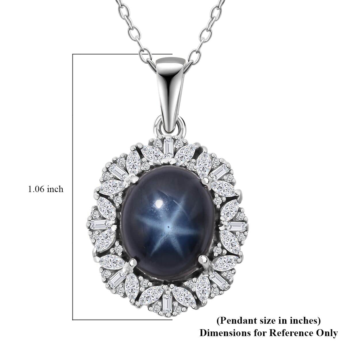 Doorbuster Blue Star Sapphire (DF) and White Zircon 7.30 ctw Starlight Pendant Necklace in Rhodium Over Sterling Silver 20 Inches image number 6