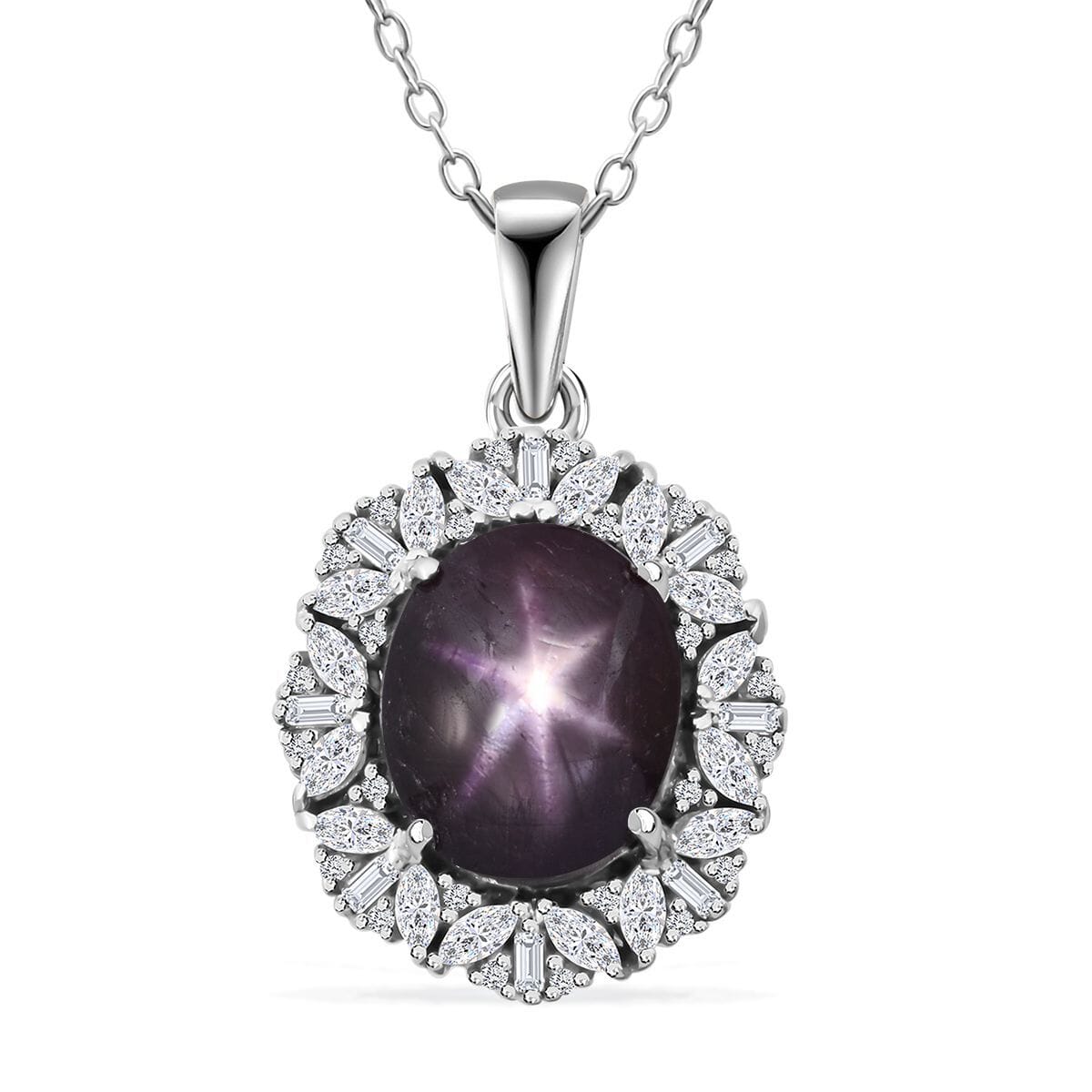 Indian Star Ruby and White Zircon 8.00 ctw Starlight Pendant Necklace in Rhodium Over Sterling Silver 20 Inches image number 0