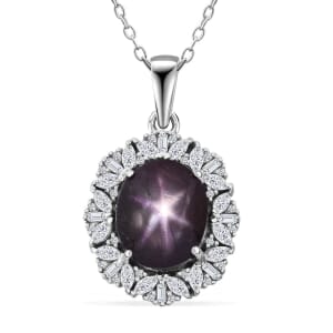 Indian Star Ruby and White Zircon 8.00 ctw Starlight Pendant Necklace in Rhodium Over Sterling Silver 20 Inches