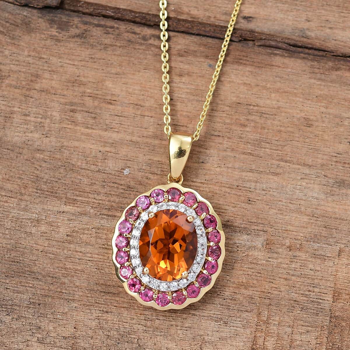 Premium Santa Ana Madeira Citrine and Multi Gemstone 3.80 ctw Radiant Flame Bloom Pendant Necklace in 18K Vermeil Yellow Gold Over Sterling Silver 20 Inches image number 1