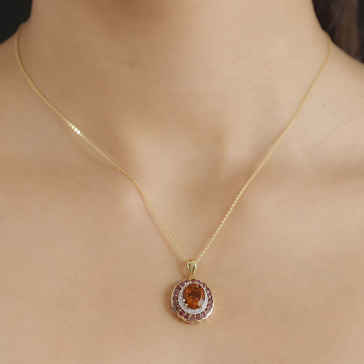 Premium Santa Ana Madeira Citrine and Multi Gemstone 3.80 ctw Radiant Flame Bloom Pendant Necklace in 18K Vermeil Yellow Gold Over Sterling Silver 20 Inches image number 2