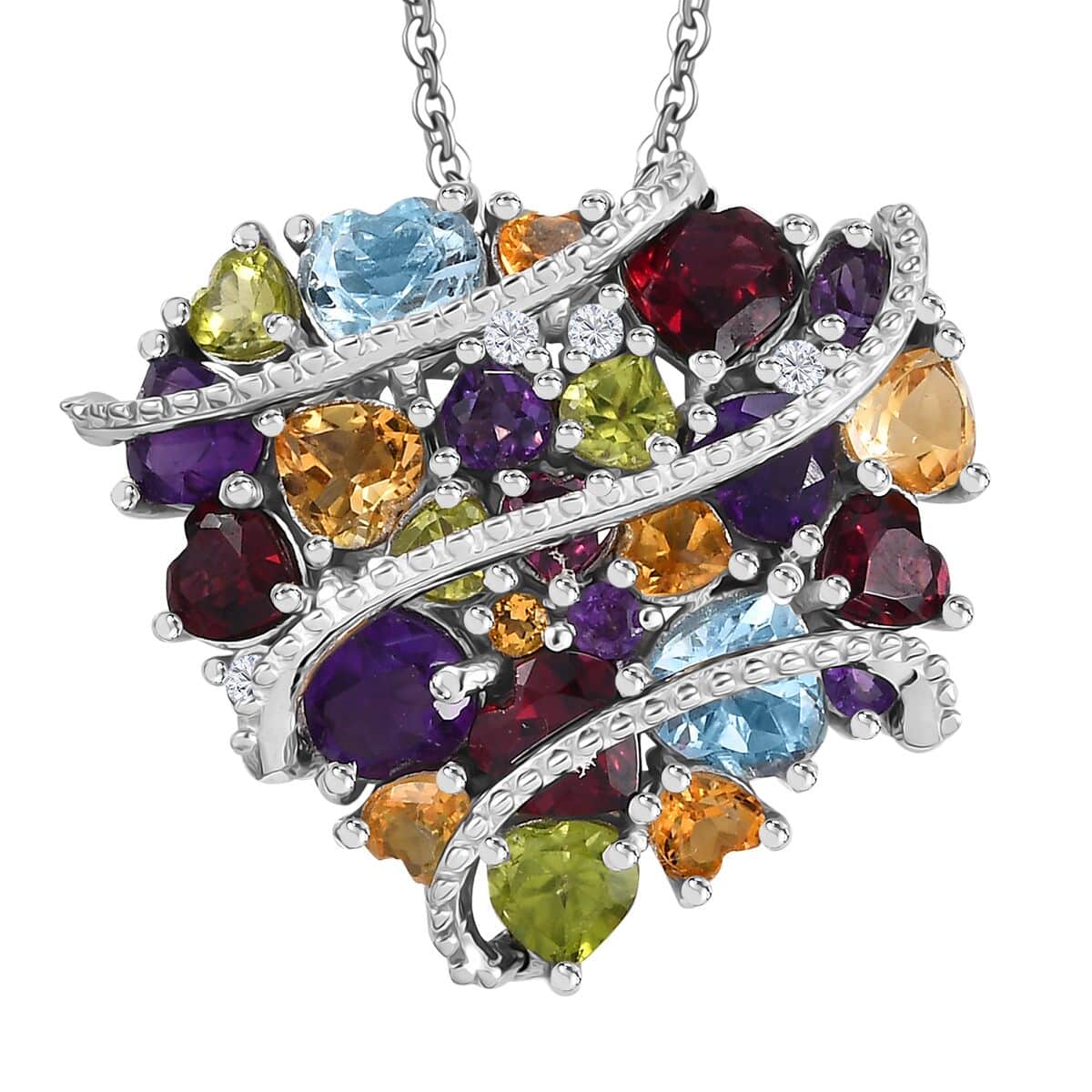 GP Amore Collection Multi Gemstone 5.70 ctw Eternal Love Pendant Necklace in Rhodium Over Sterling Silver 20 Inches image number 0