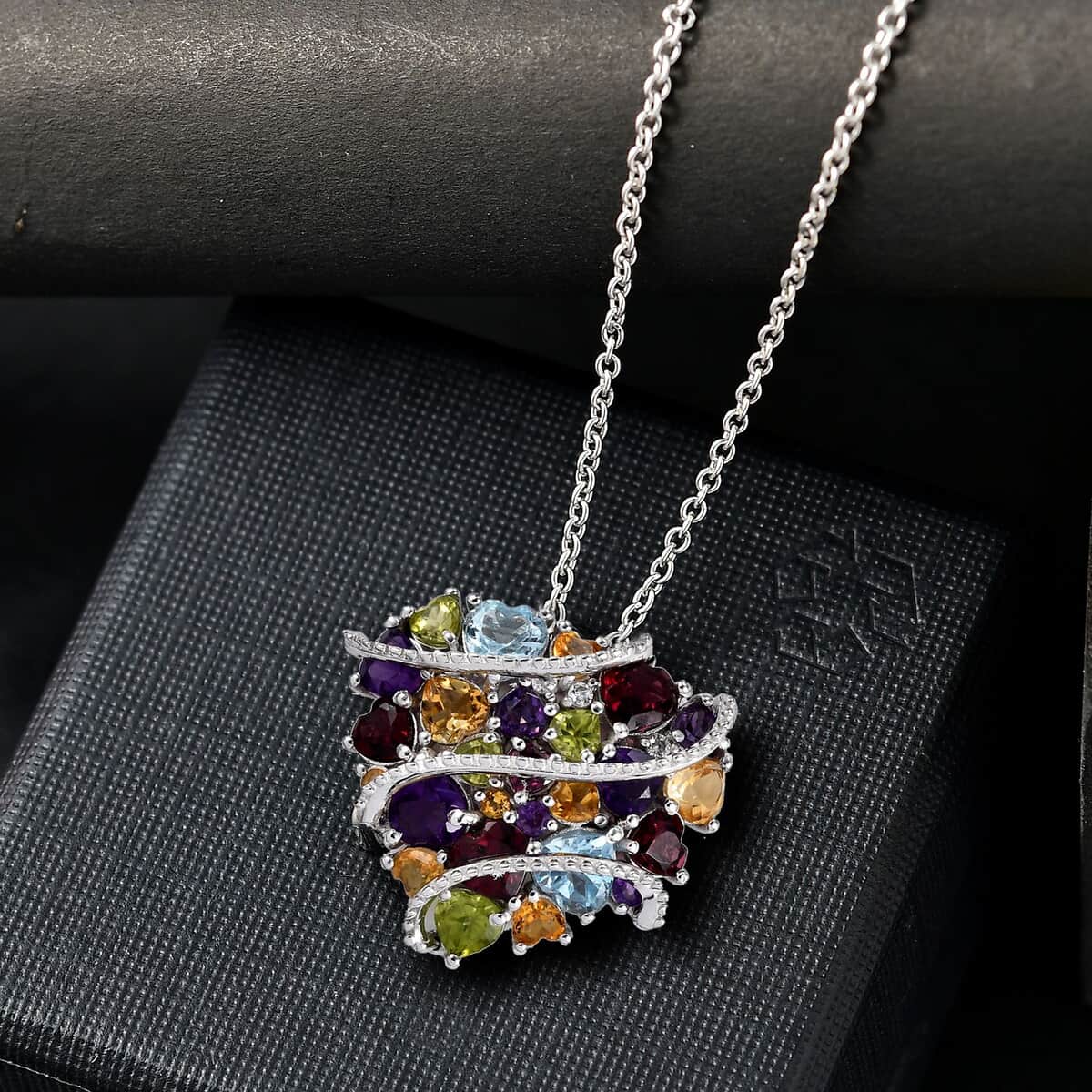 GP Amore Collection Multi Gemstone 5.70 ctw Eternal Love Pendant Necklace in Rhodium Over Sterling Silver 20 Inches image number 1