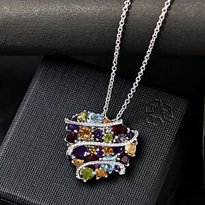 GP Amore Collection Multi Gemstone 5.70 ctw Eternal Love Pendant Necklace in Rhodium Over Sterling Silver 20 Inches