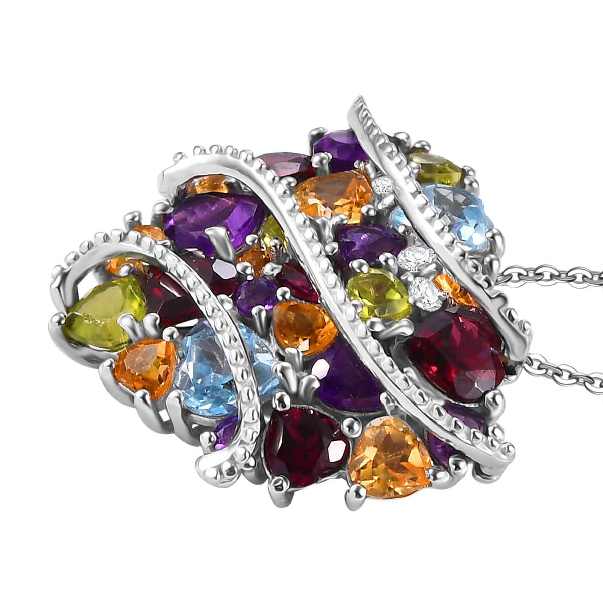 GP Amore Collection Multi Gemstone 5.70 ctw Eternal Love Pendant Necklace in Rhodium Over Sterling Silver 20 Inches image number 3