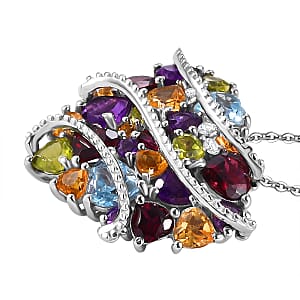 GP Amore Collection Multi Gemstone 5.70 ctw Eternal Love Pendant Necklace in Rhodium Over Sterling Silver 20 Inches