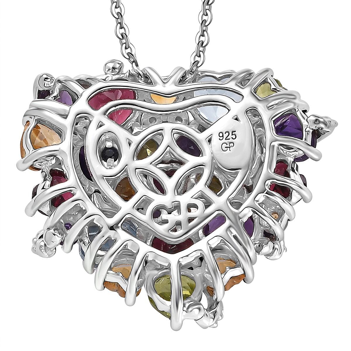 GP Amore Collection Multi Gemstone 5.70 ctw Eternal Love Pendant Necklace in Rhodium Over Sterling Silver 20 Inches