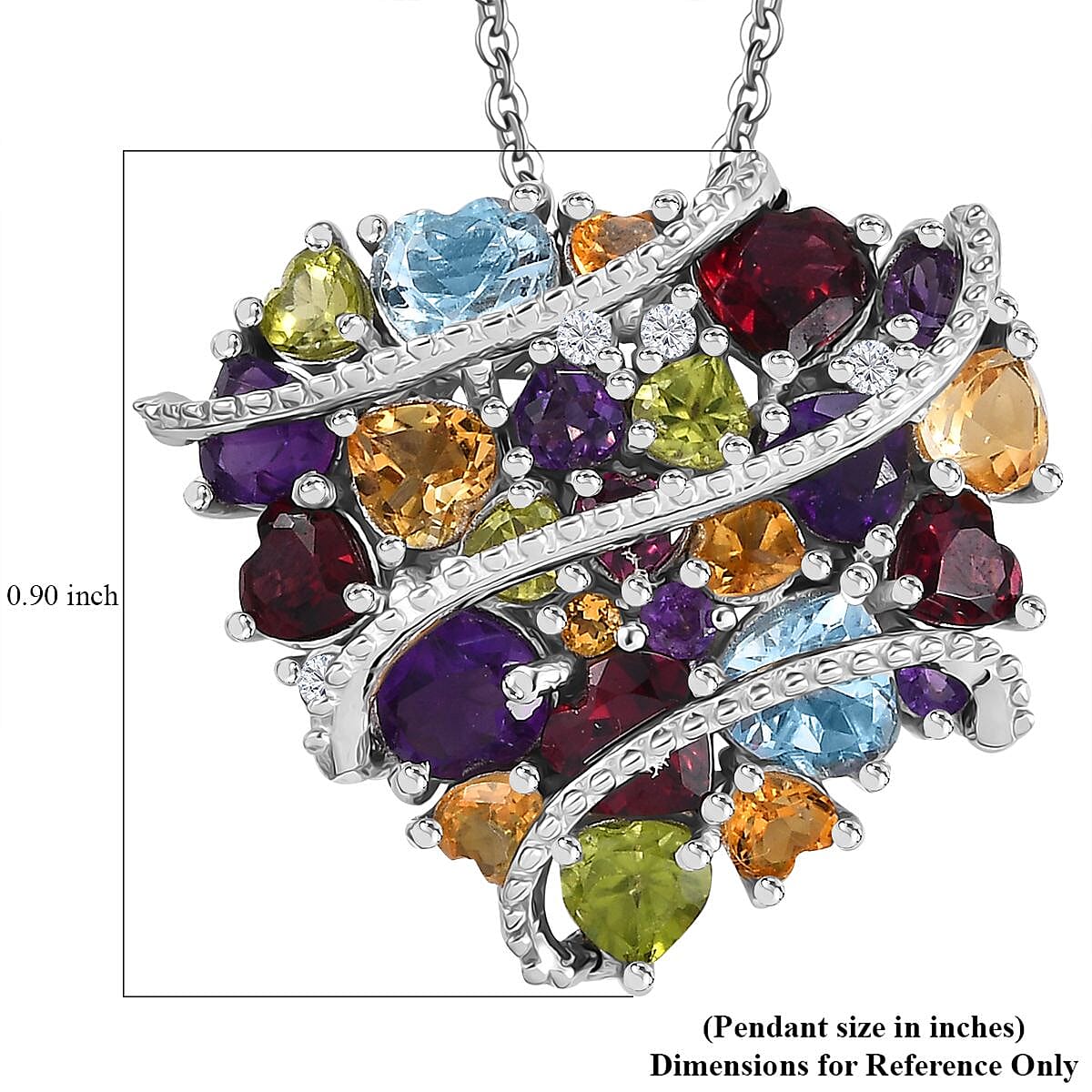 GP Amore Collection Multi Gemstone 5.70 ctw Eternal Love Pendant Necklace in Rhodium Over Sterling Silver 20 Inches