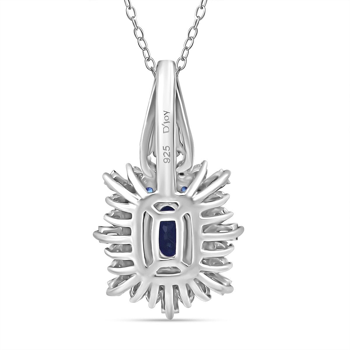Ceylon Blue Sapphire and Moissanite 1.50 ctw Firecracker Pendant Necklace in Rhodium Over Sterling Silver 20 Inches