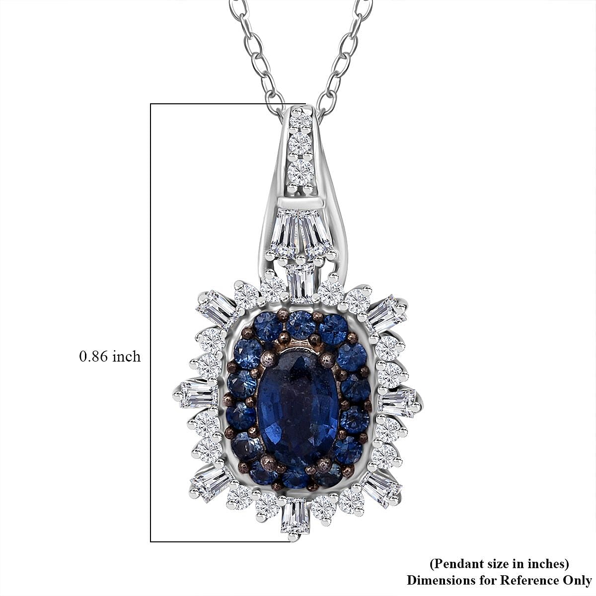 Ceylon Blue Sapphire and Moissanite 1.50 ctw Firecracker Pendant Necklace in Rhodium Over Sterling Silver 20 Inches