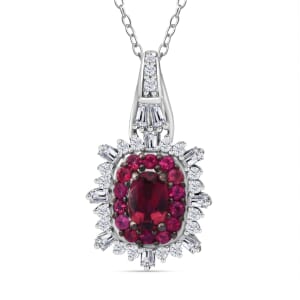 Ouro Fino Rubellite and Moissanite 1.35 ctw Firecracker Pendant Necklace in Rhodium Over Sterling Silver 20 Inches