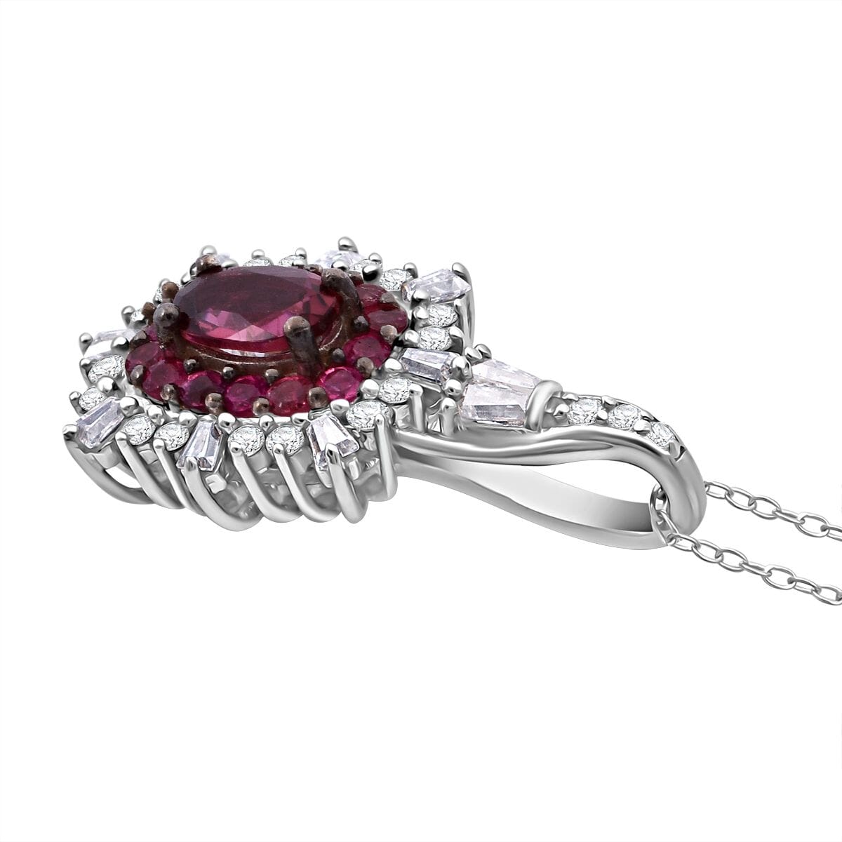 Ouro Fino Rubellite and Moissanite 1.35 ctw Firecracker Pendant Necklace in Rhodium Over Sterling Silver 20 Inches image number 3