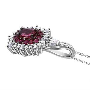Ouro Fino Rubellite and Moissanite 1.35 ctw Firecracker Pendant Necklace in Rhodium Over Sterling Silver 20 Inches