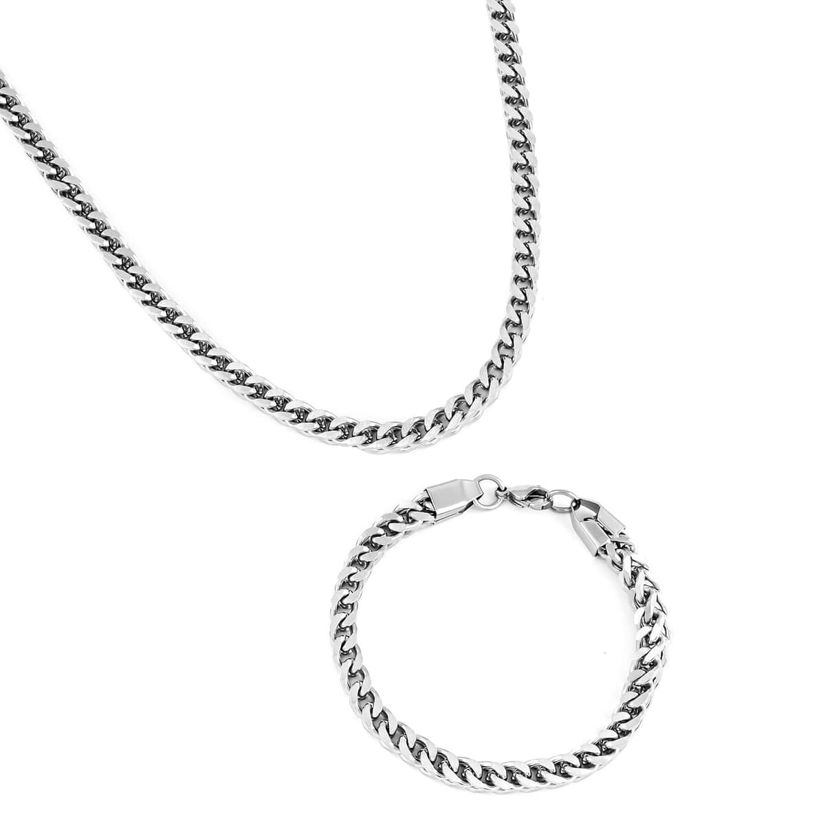 Set of Necklace 24 Inches and Bracelet (8.0In) in Stainless Steel image number 0