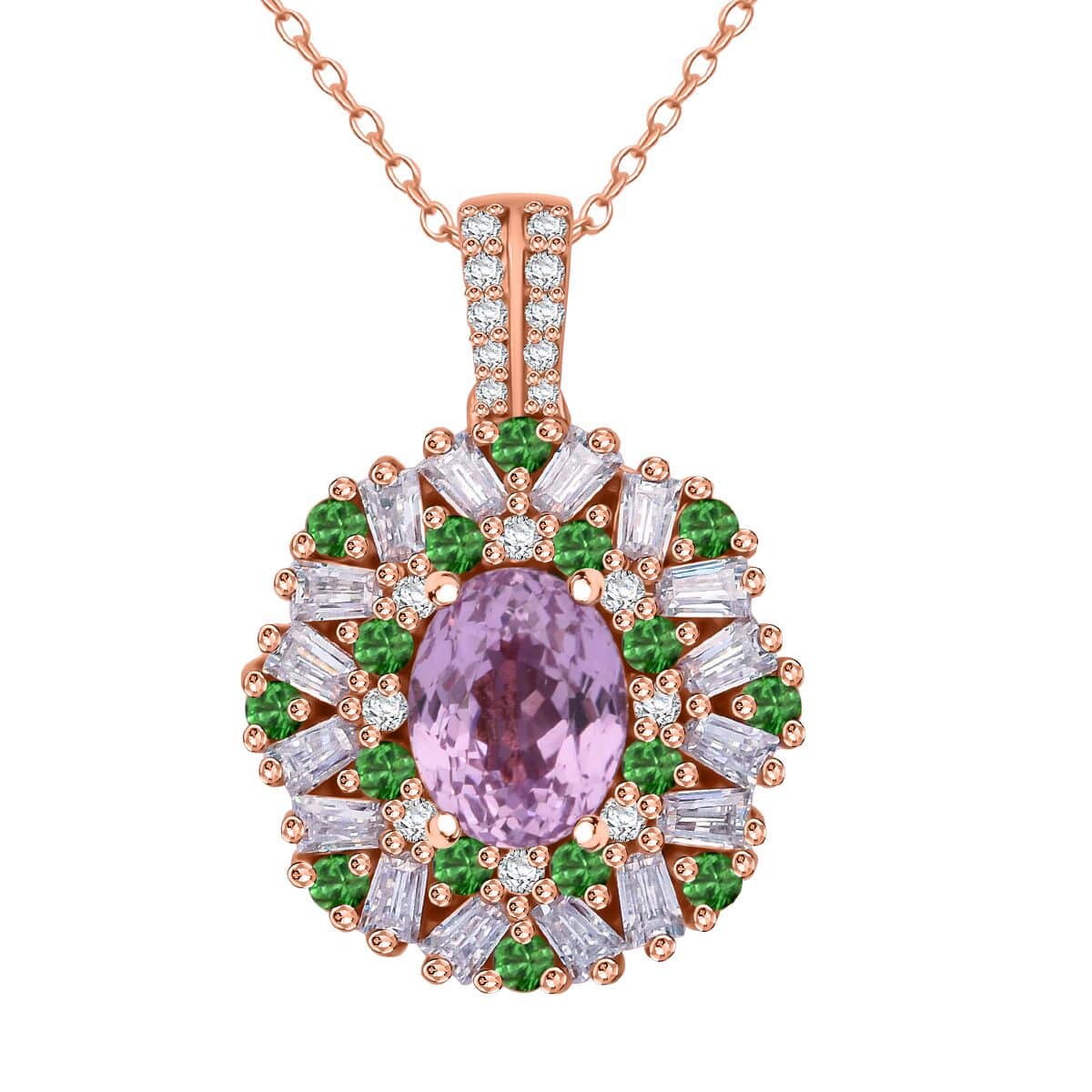 Patroke Kunzite and Multi Gemstone 4.60 ctw Garden Bloom Pendant Necklace in Vermeil Rose Gold Over Sterling Silver 20 Inches image number 0