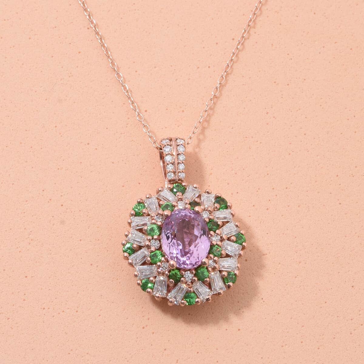 Patroke Kunzite and Multi Gemstone 4.60 ctw Garden Bloom Pendant Necklace in Vermeil Rose Gold Over Sterling Silver 20 Inches image number 1