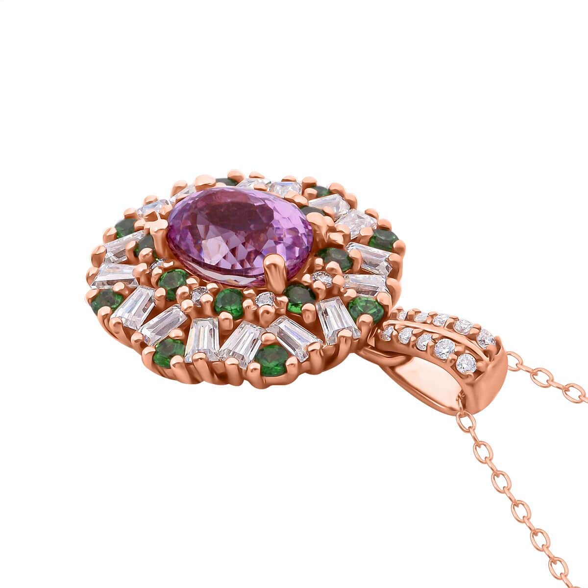 Patroke Kunzite and Multi Gemstone 4.60 ctw Garden Bloom Pendant Necklace in Vermeil Rose Gold Over Sterling Silver 20 Inches image number 3