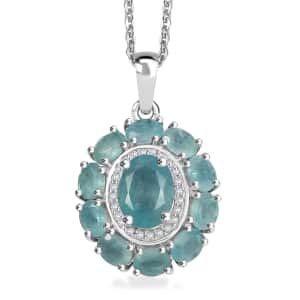 Grandidierite and White Zircon 3.10 ctw Floral Pendant Necklace in Rhodium Over Sterling Silver 20 Inches