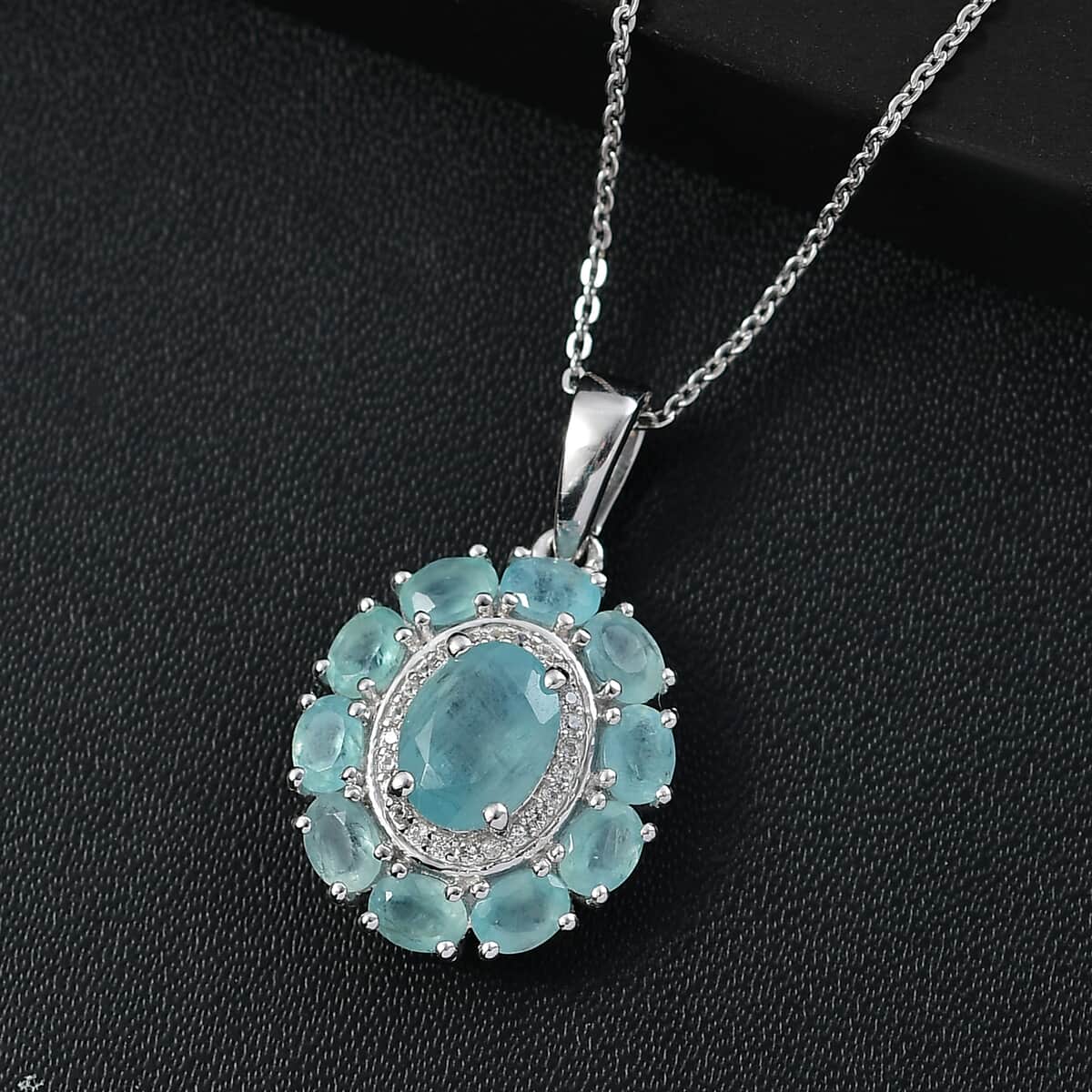 Grandidierite and White Zircon 3.10 ctw Floral Pendant Necklace in Rhodium Over Sterling Silver 20 Inches image number 1