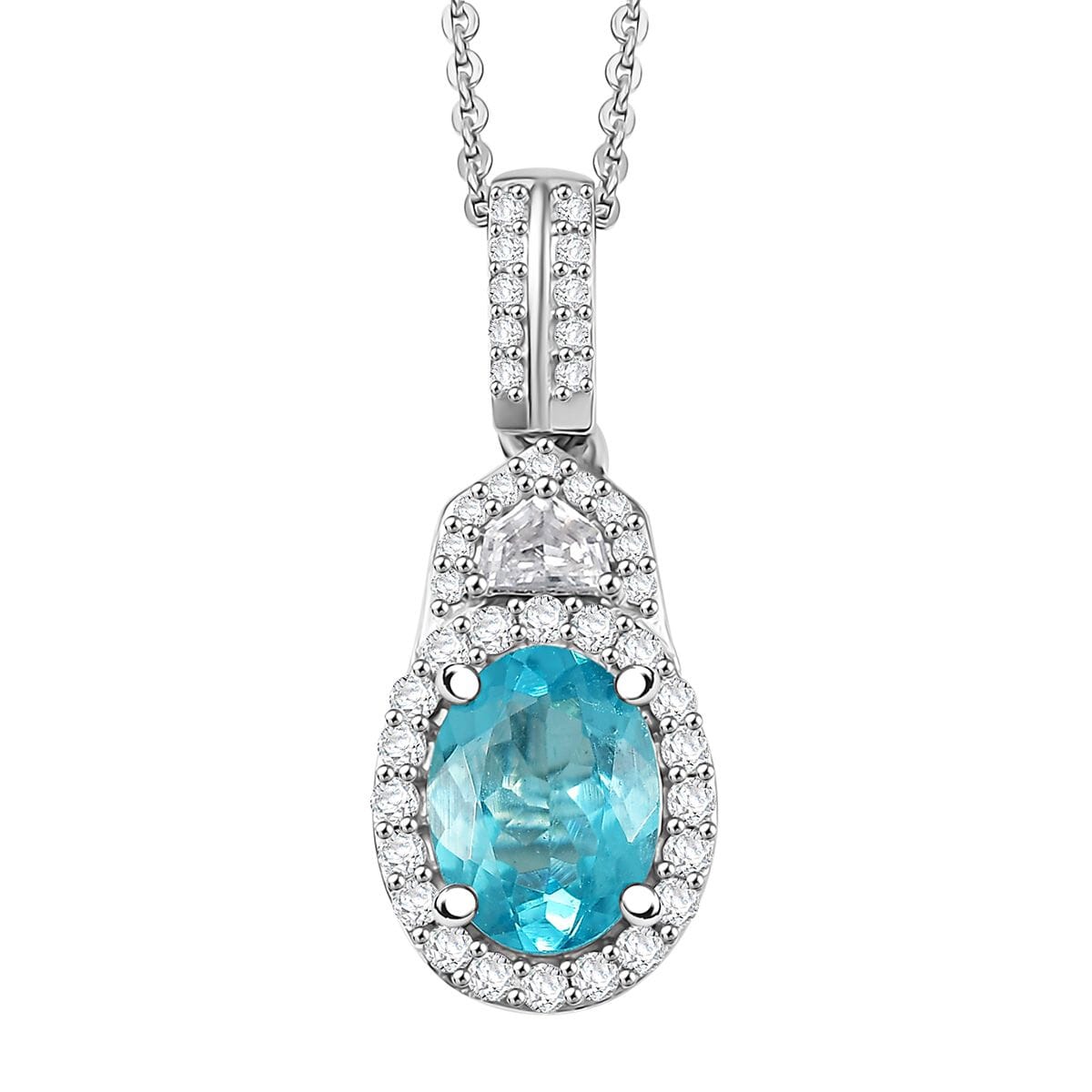 D'Joy Lagoon Apatite, Moissanite Pendant Necklace (20 Inches) in Rhodium Over Sterling Silver 1.50 ctw image number 0