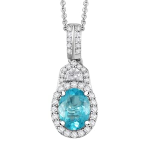 D'Joy Lagoon Apatite and Moissanite 1.50 ctw Pendant Necklace 20 Inches in Rhodium Over Sterling Silver