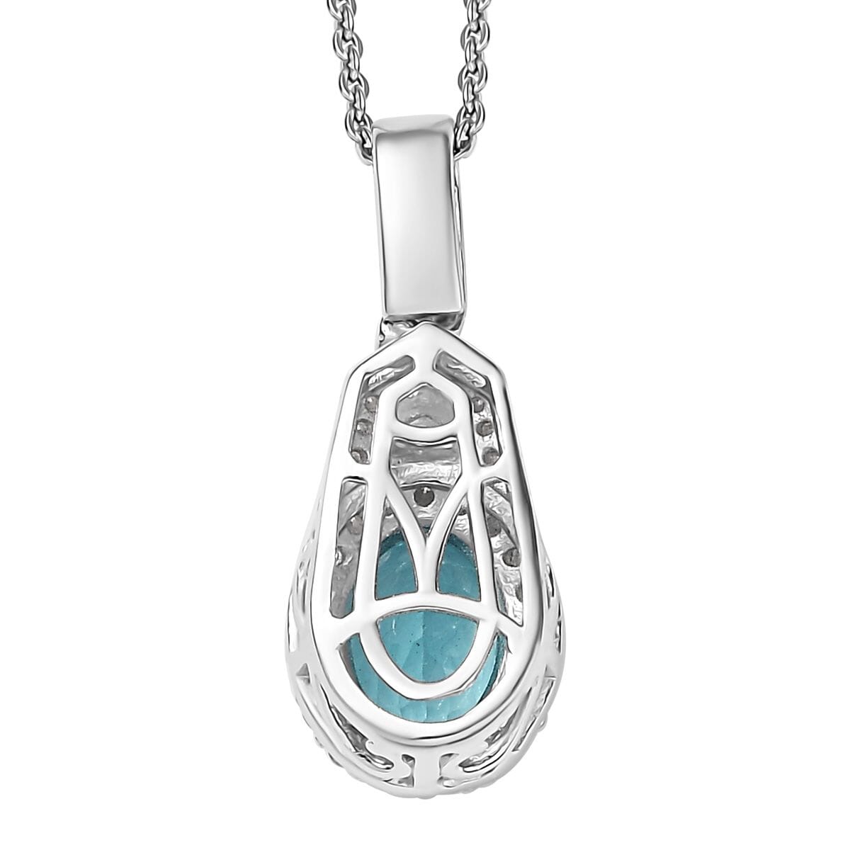 D'Joy Lagoon Apatite, Moissanite Pendant Necklace (20 Inches) in Rhodium Over Sterling Silver 1.50 ctw image number 4