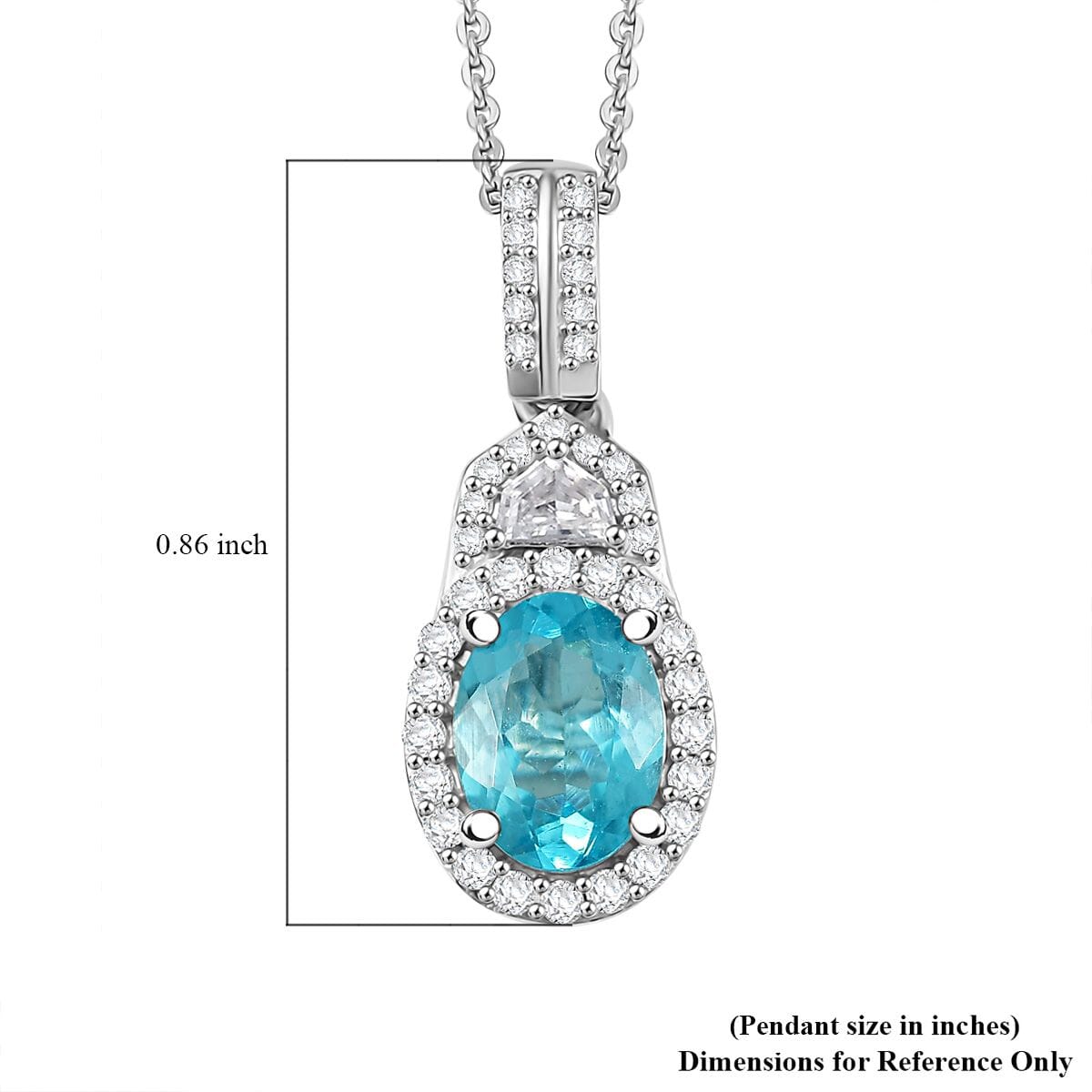 D'Joy Lagoon Apatite, Moissanite Pendant Necklace (20 Inches) in Rhodium Over Sterling Silver 1.50 ctw image number 5