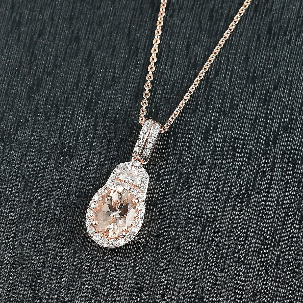 D'Joy Premium Marropino Morganite and Moissanite 1.50 ctw Art Deco Pendant Necklace 20 Inches in 18K Vermeil Rose Gold Over Sterling Silver image number 1