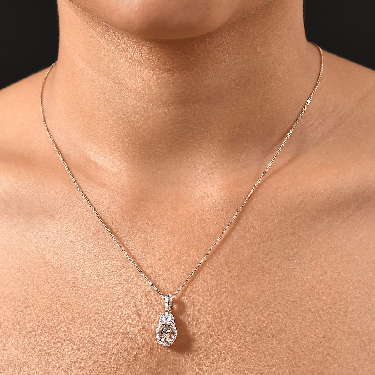 D'Joy Premium Marropino Morganite and Moissanite 1.50 ctw Art Deco Pendant Necklace 20 Inches in 18K Vermeil Rose Gold Over Sterling Silver image number 2