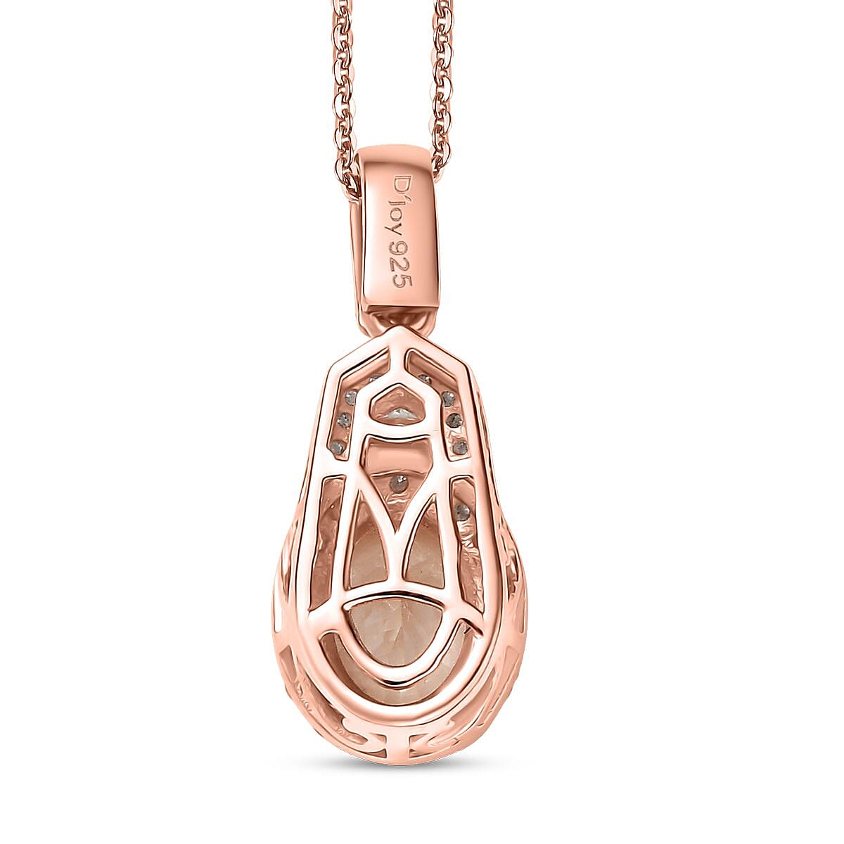 D'Joy Premium Marropino Morganite and Moissanite 1.50 ctw Art Deco Pendant Necklace 20 Inches in 18K Vermeil Rose Gold Over Sterling Silver image number 4