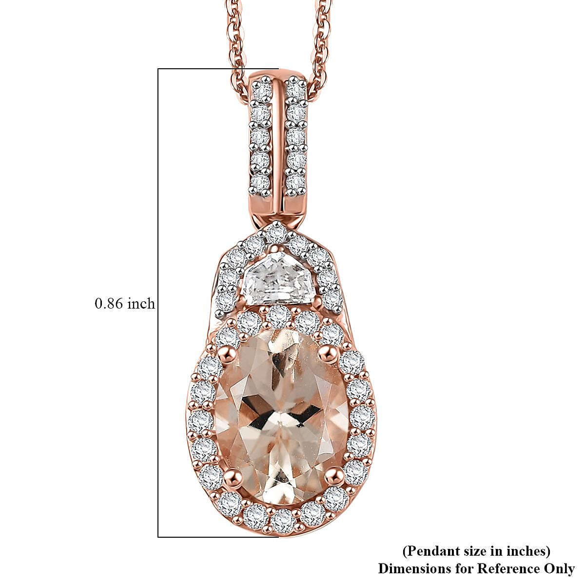 D'Joy Premium Marropino Morganite and Moissanite 1.50 ctw Art Deco Pendant Necklace 20 Inches in 18K Vermeil Rose Gold Over Sterling Silver image number 6