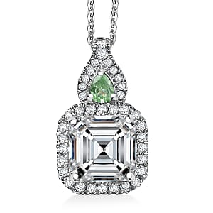 Doorbuster D'Joy Asscher Cut Moissanite and Narsipatnam Alexandrite 3.50 ctw Pendant Necklace in Rhodium Over Sterling Silver 20 Inches