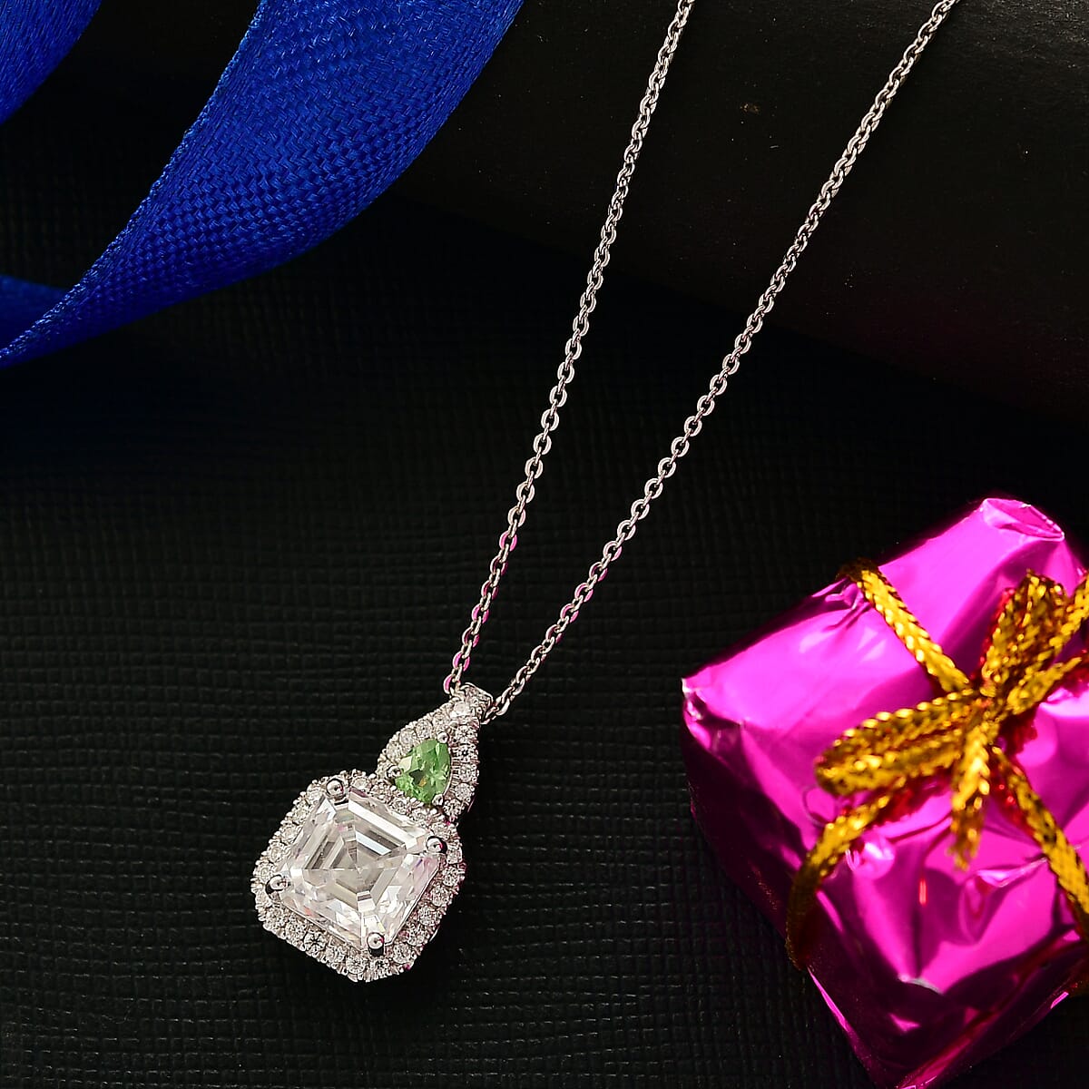 Doorbuster D'Joy Asscher Cut Moissanite and Narsipatnam Alexandrite 3.50 ctw Pendant Necklace in Rhodium Over Sterling Silver 20 Inches image number 1