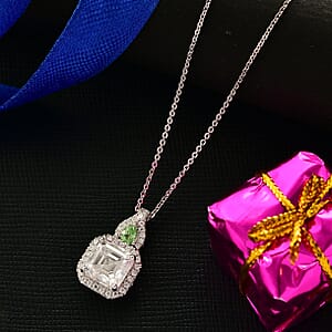 Doorbuster D'Joy Asscher Cut Moissanite and Narsipatnam Alexandrite 3.50 ctw Pendant Necklace in Rhodium Over Sterling Silver 20 Inches