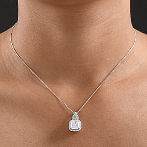 Doorbuster D'Joy Asscher Cut Moissanite and Narsipatnam Alexandrite 3.50 ctw Pendant Necklace in Rhodium Over Sterling Silver 20 Inches