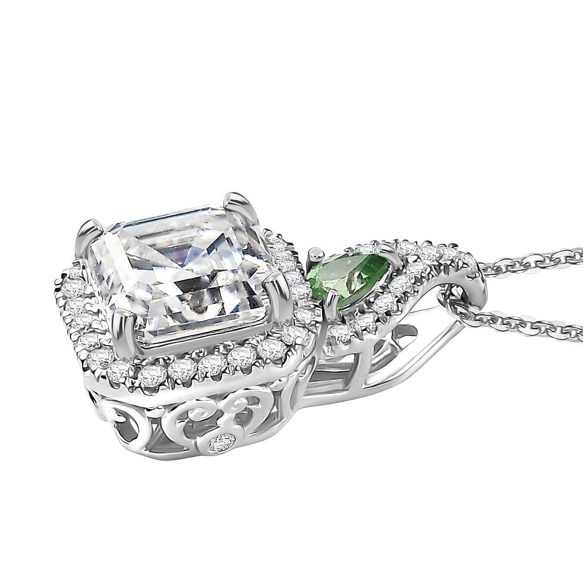 Doorbuster D'Joy Asscher Cut Moissanite and Narsipatnam Alexandrite 3.50 ctw Pendant Necklace in Rhodium Over Sterling Silver 20 Inches image number 3