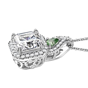 Doorbuster D'Joy Asscher Cut Moissanite and Narsipatnam Alexandrite 3.50 ctw Pendant Necklace in Rhodium Over Sterling Silver 20 Inches