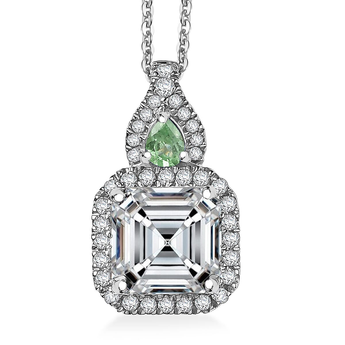 Doorbuster D'Joy Asscher Cut Moissanite and Narsipatnam Alexandrite 3.50 ctw Pendant Necklace in Rhodium Over Sterling Silver 20 Inches image number 6