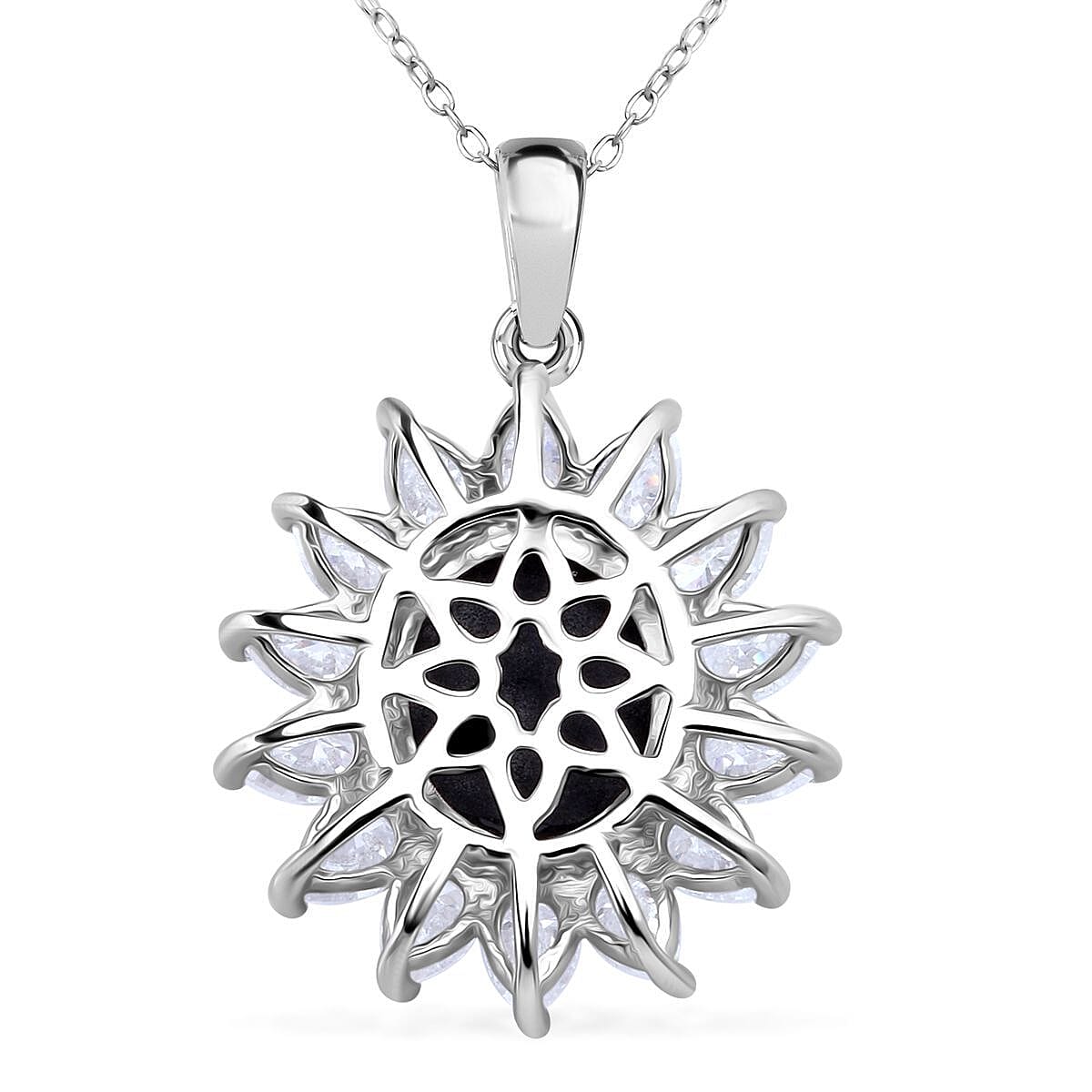 Blue Star Sapphire (DF) and Moissanite 8.25 ctw Starlite Celestial Pendant Necklace in Rhodium Over Sterling Silver 20 Inches
