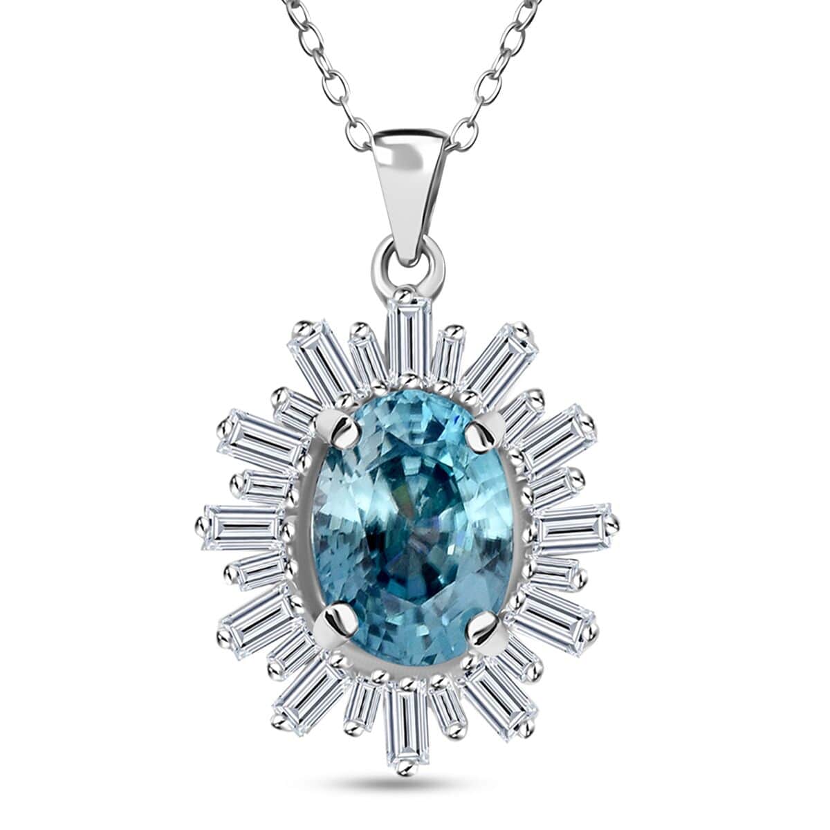 Premium Cambodian Blue Zircon and Moissanite 3.80 ctw Snowflake Pendant Necklace in Rhodium Over Sterling Silver 20 Inches image number 0