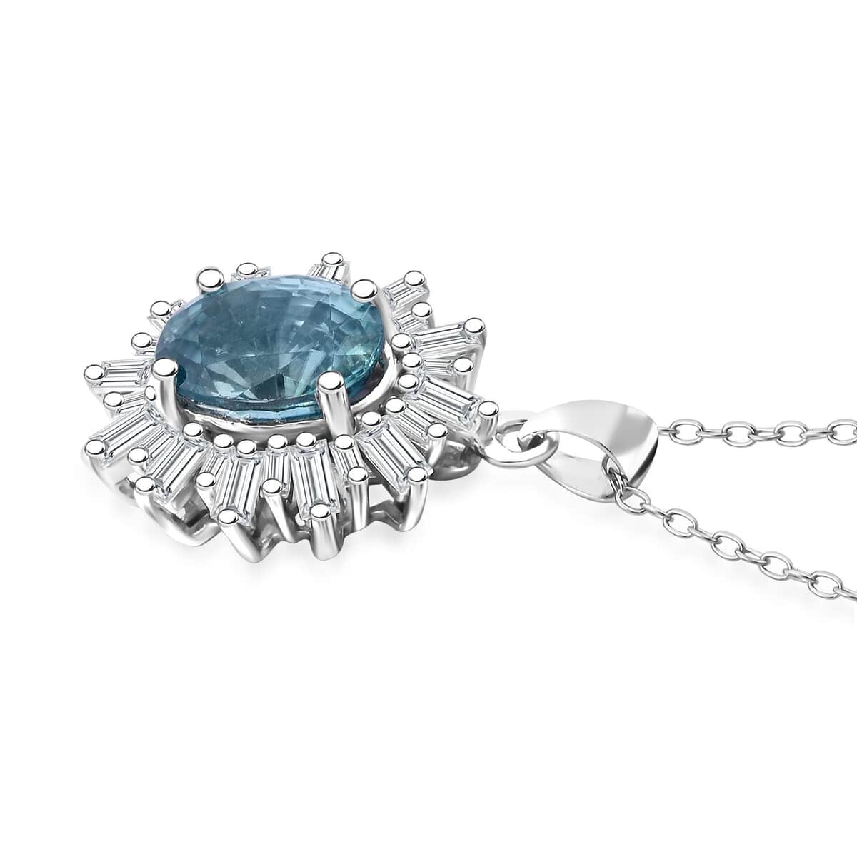 Premium Cambodian Blue Zircon and Moissanite 3.80 ctw Snowflake Pendant Necklace in Rhodium Over Sterling Silver 20 Inches image number 3