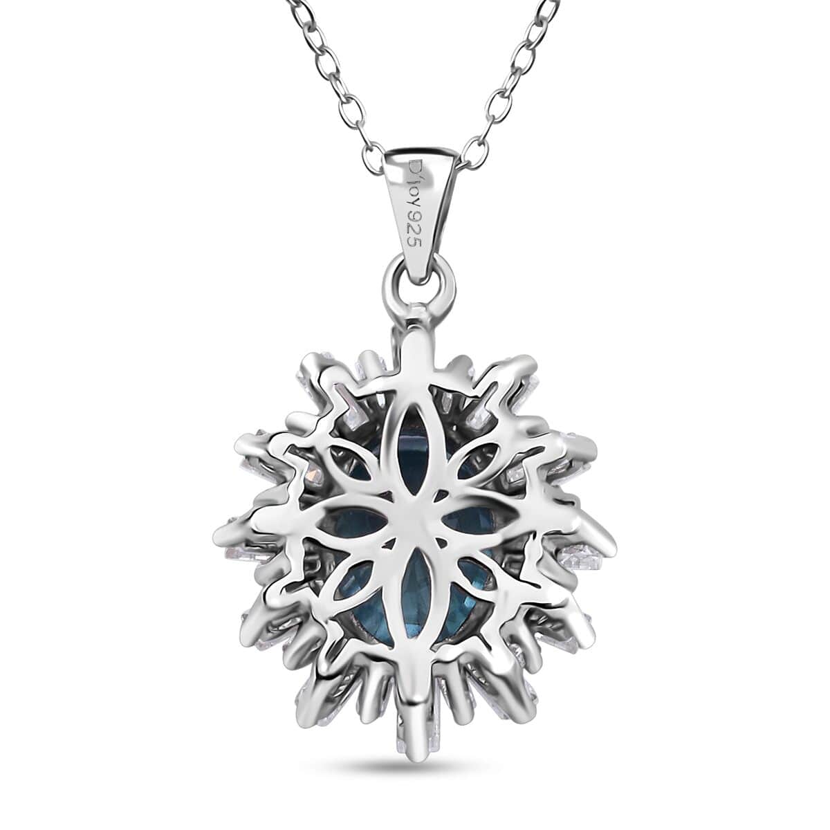 Premium Cambodian Blue Zircon and Moissanite 3.80 ctw Snowflake Pendant Necklace in Rhodium Over Sterling Silver 20 Inches image number 4