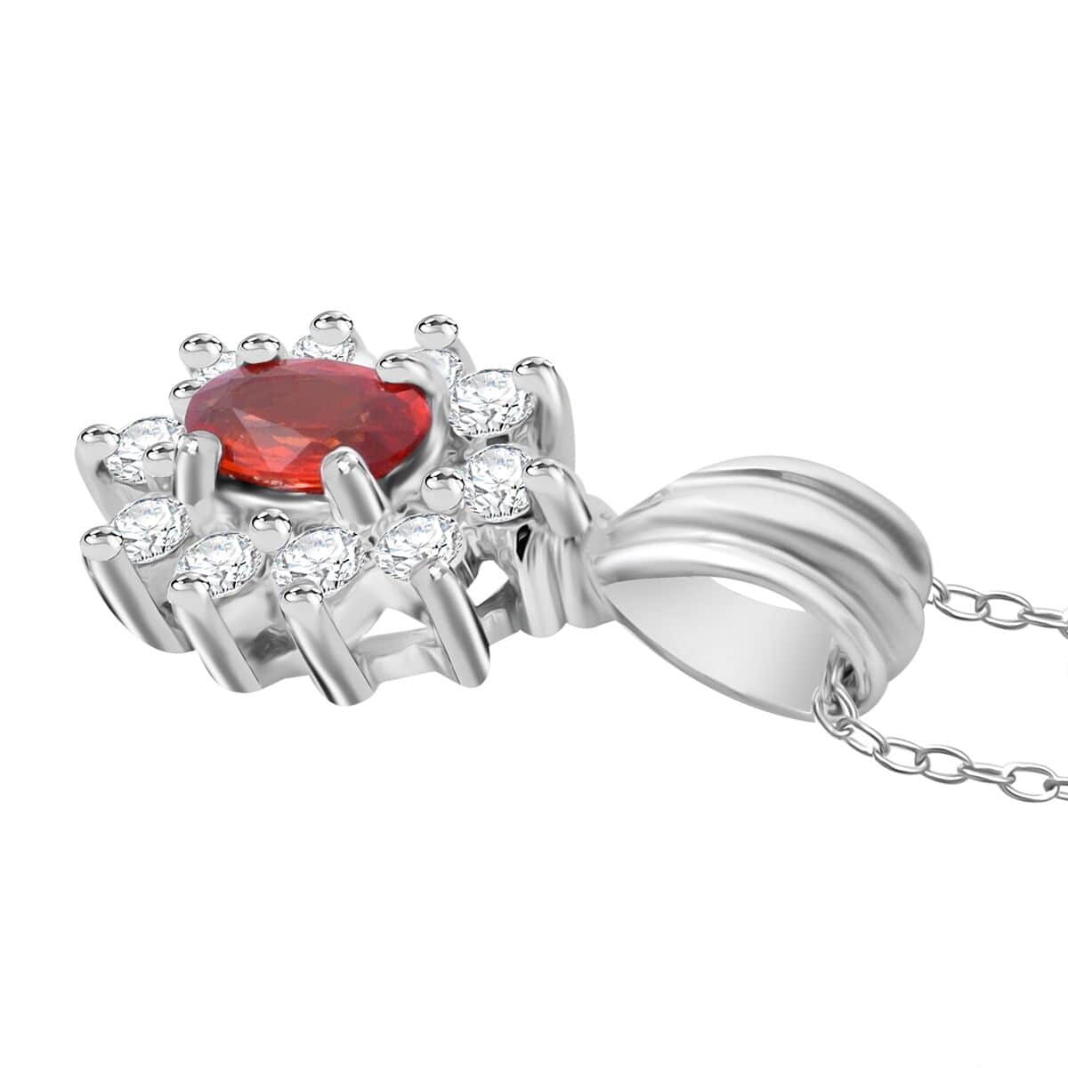 Premium Red Sapphire and Moissanite 0.50 ctw Crimson Blossom Pendant Necklace in Rhodium Over Sterling Silver 20 Inches image number 3