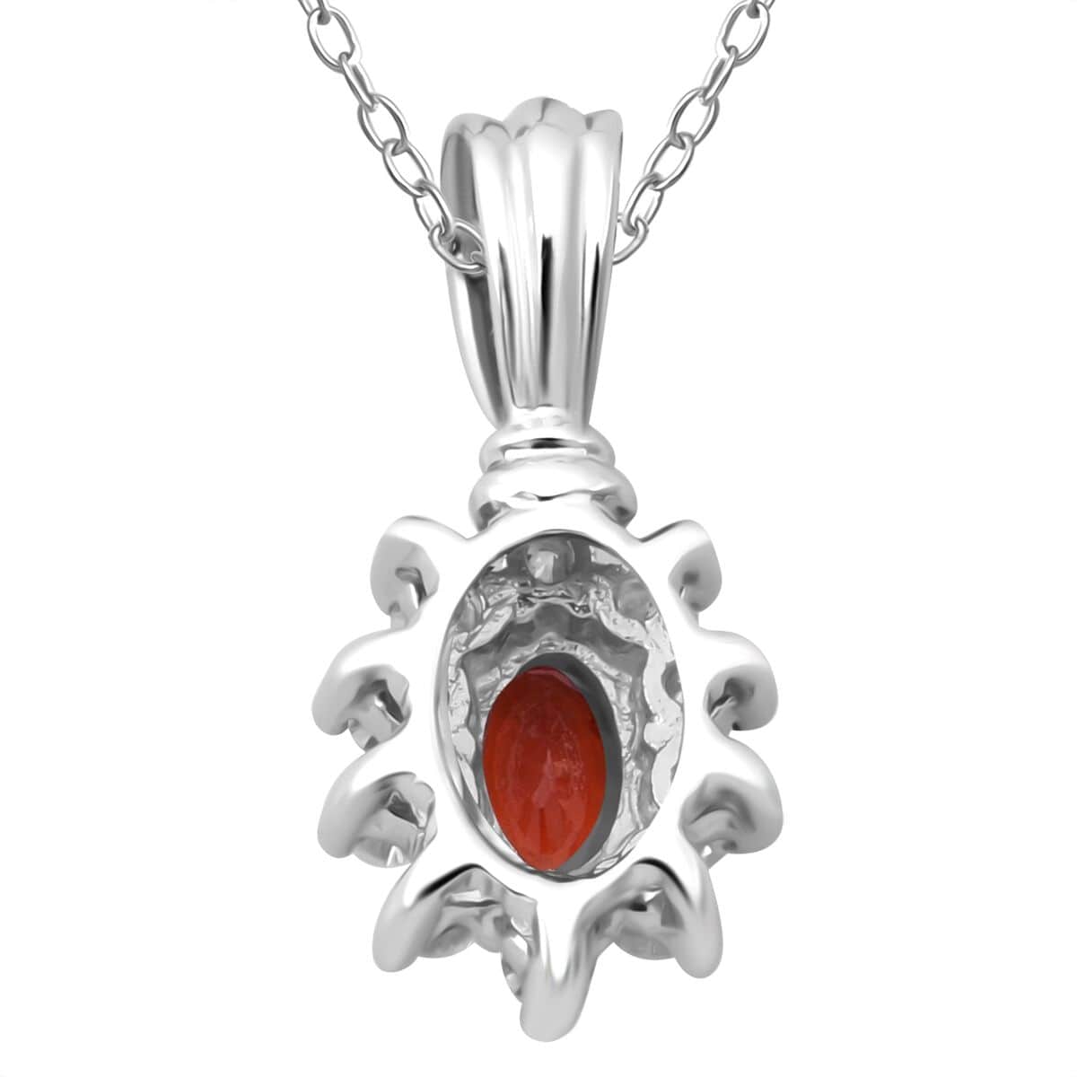 Premium Red Sapphire and Moissanite 0.50 ctw Crimson Blossom Pendant Necklace in Rhodium Over Sterling Silver 20 Inches image number 4