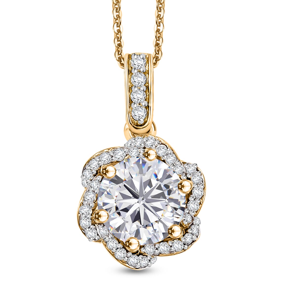 J Francis Embellished with 120 Facet Zirconia by Swarovski 4.15 ctw Pendant Necklace in 18K Vermeil Yellow Gold Over Sterling Silver 20 Inches image number 0