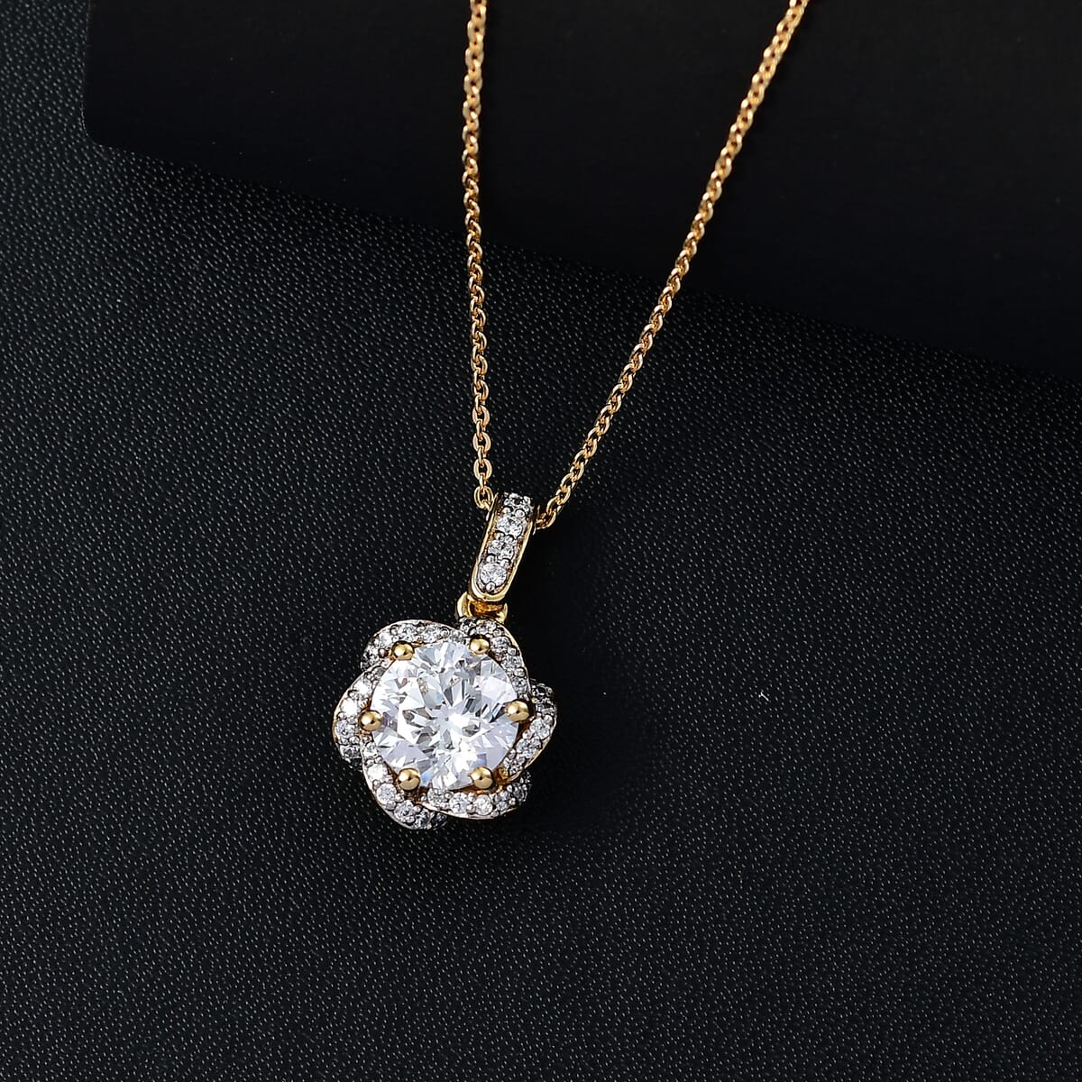 J Francis Embellished with 120 Facet Zirconia by Swarovski 4.15 ctw Pendant Necklace in 18K Vermeil Yellow Gold Over Sterling Silver 20 Inches image number 1