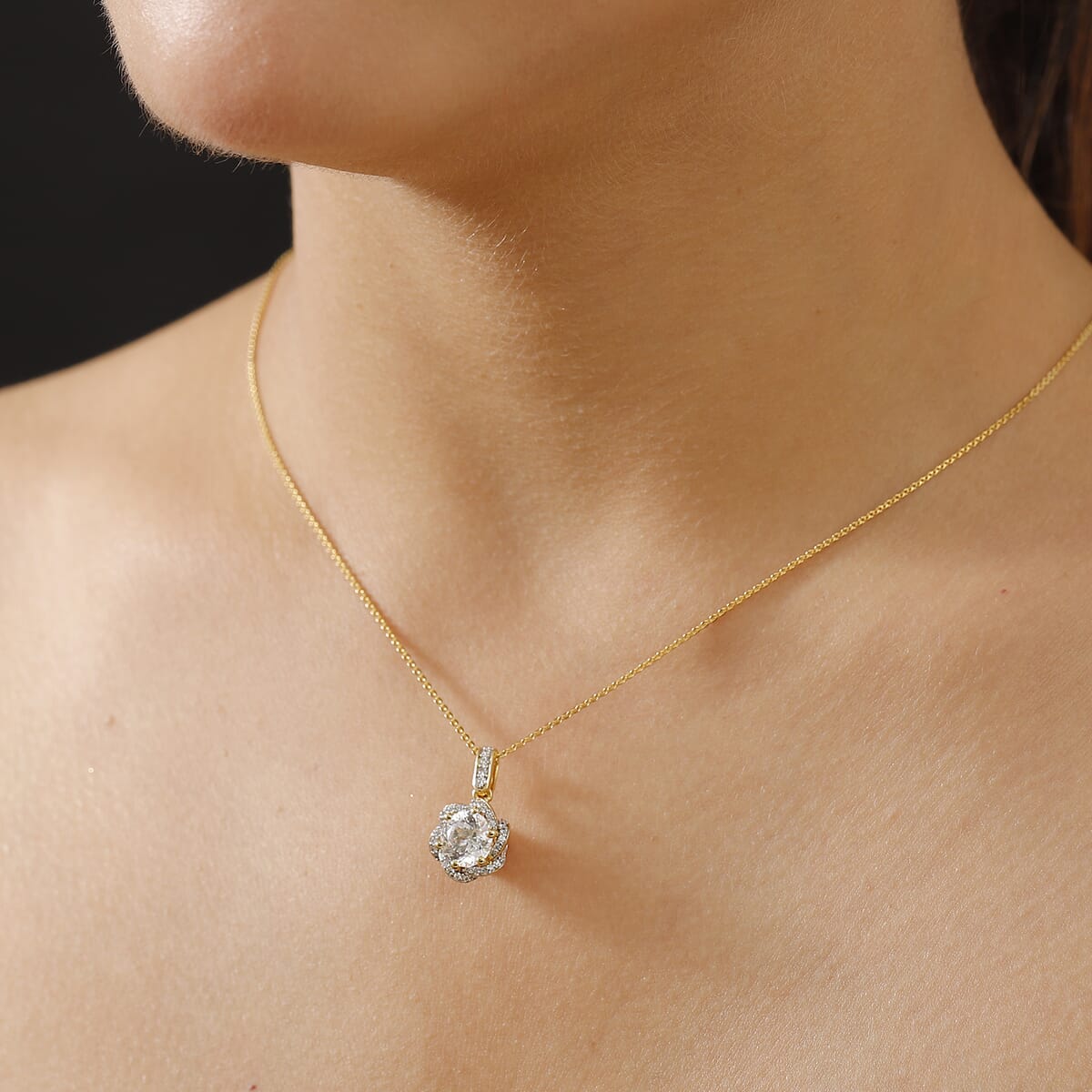 J Francis Embellished with 120 Facet Zirconia by Swarovski 4.15 ctw Pendant Necklace in 18K Vermeil Yellow Gold Over Sterling Silver 20 Inches image number 2