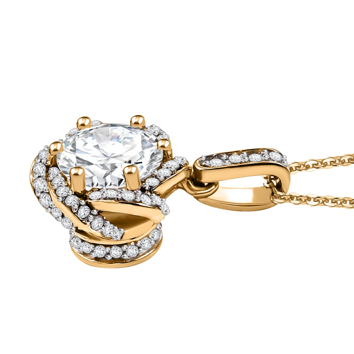 J Francis Embellished with 120 Facet Zirconia by Swarovski 4.15 ctw Pendant Necklace in 18K Vermeil Yellow Gold Over Sterling Silver 20 Inches image number 3