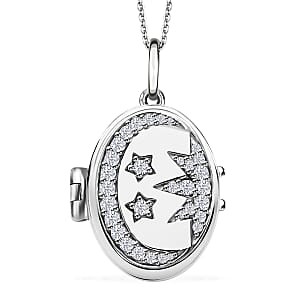 Value Buy Moissanite Pendant Necklace (20 Inches) in Rhodium Over Sterling Silver 0.70 ctw