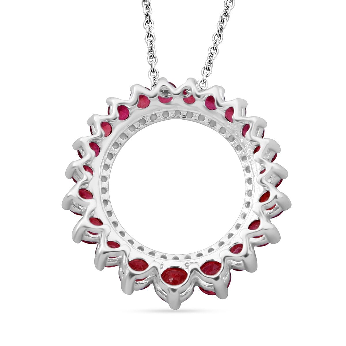 Premium Red Sapphire and White Zircon 1.90 ctw Wreath Pendant Necklace 20 Inches in Rhodium Over Sterling Silver